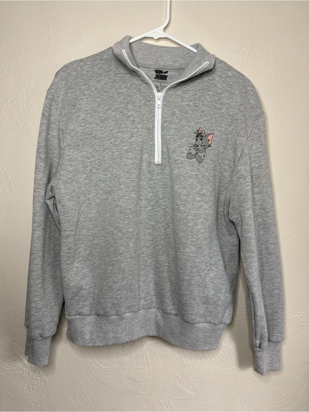 Tom & Jerry Gray Quarter Zip Sweatshirt Oversized